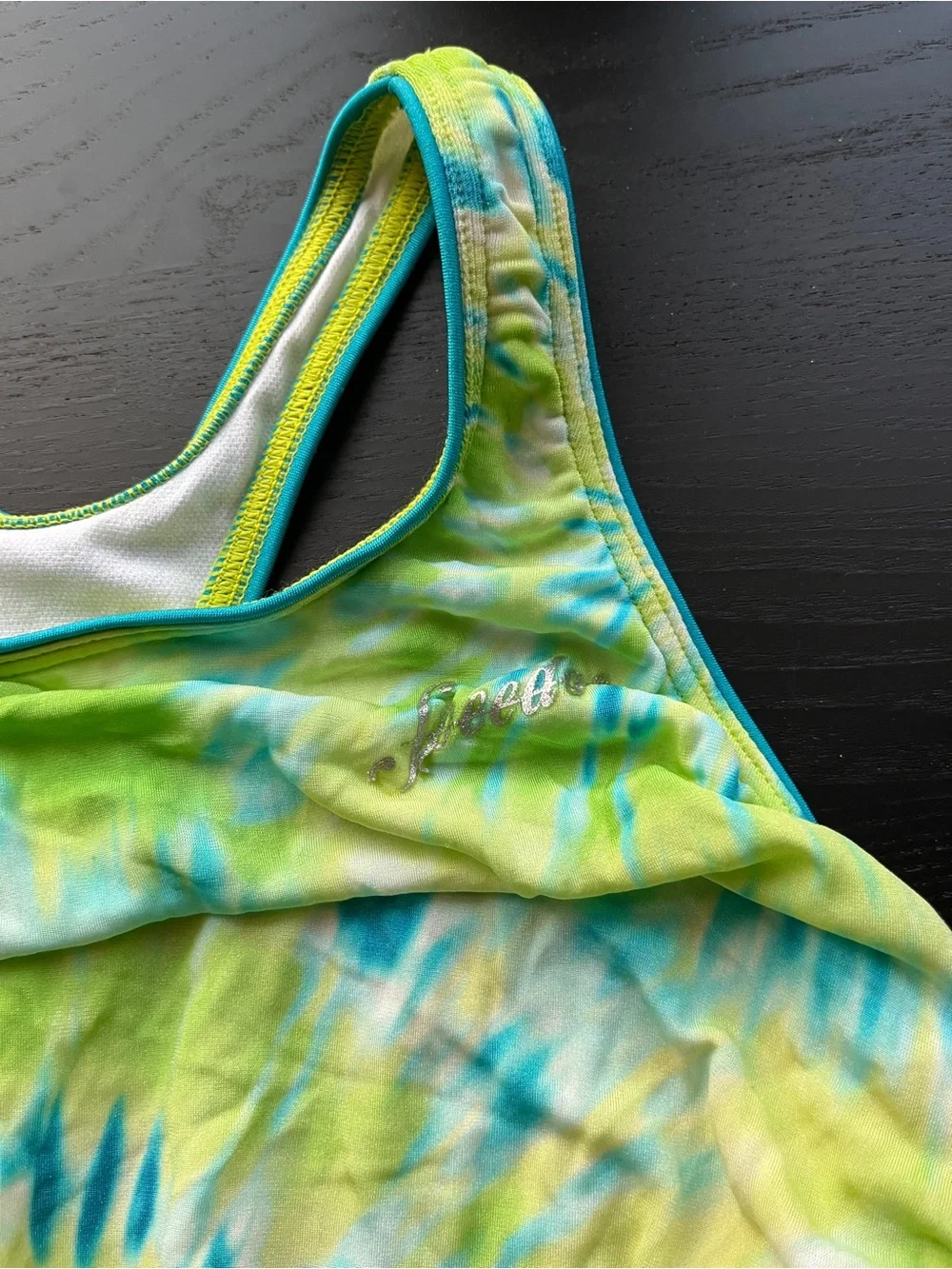Speedo Girls Lime Green Blue Tie Dye One Piece Swimsuit Size 14 Athletic
